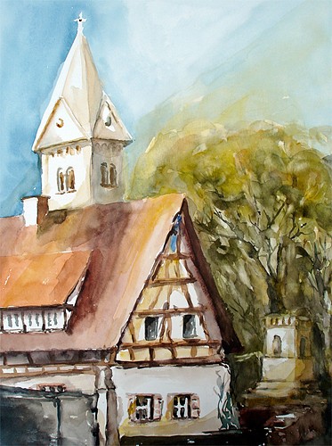 Ev. Kirche und mit Fachwerkhaus in Altrip